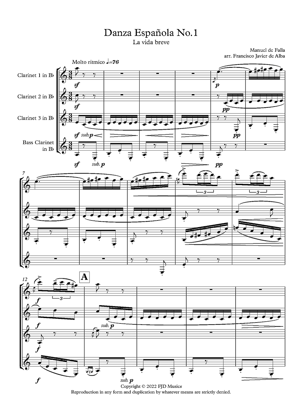 De Falla (arr. de Alba) - La Vida Breve for Clarinet Quartet