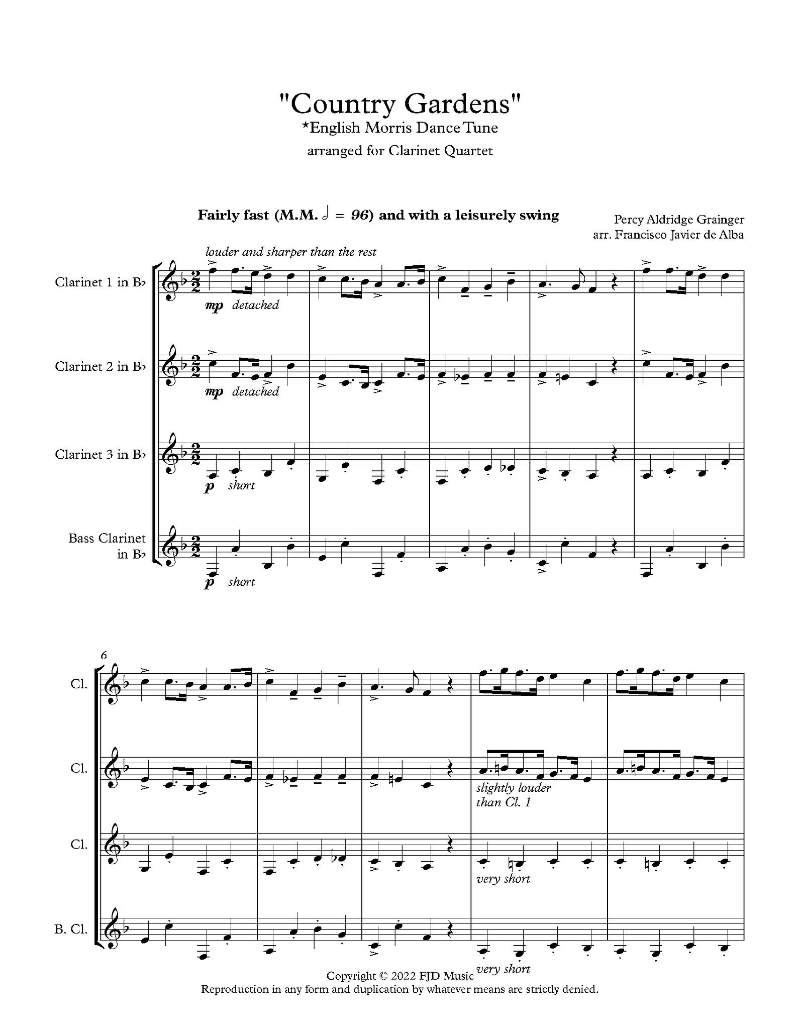 Grainger (arr. de Alba) - Country Gardens for Clarinet Quartet