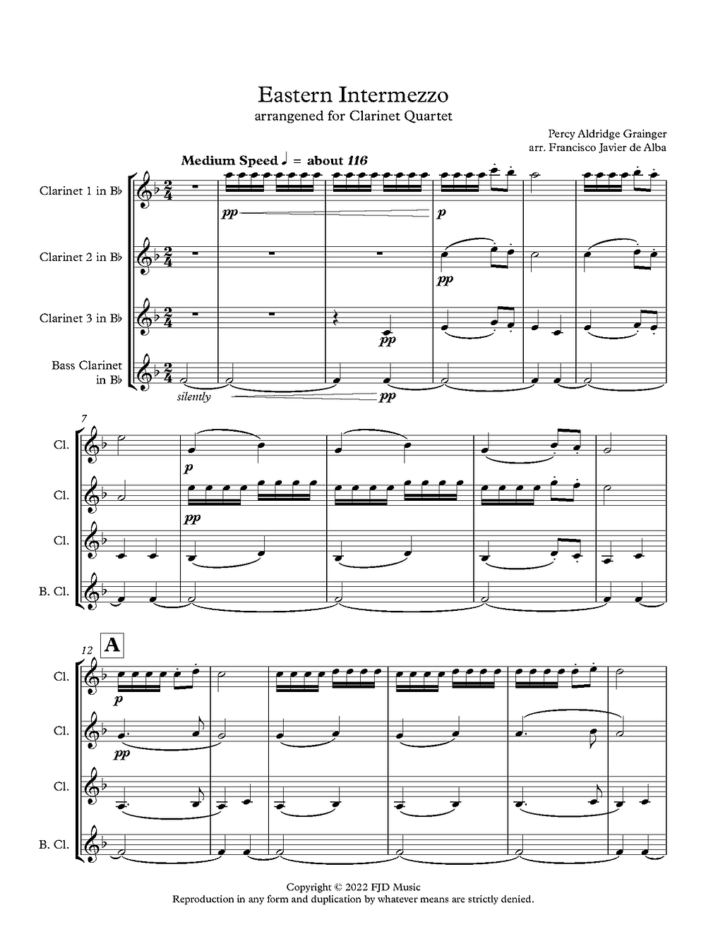 Grainger (arr. de Alba) - Eastern Intermezzo for Clarinet Quartet