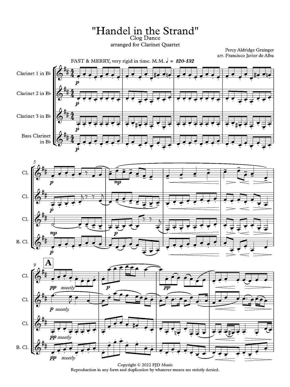 Grainger (arr. de Alba) - Handel in the Strand for Clarinet Quartet