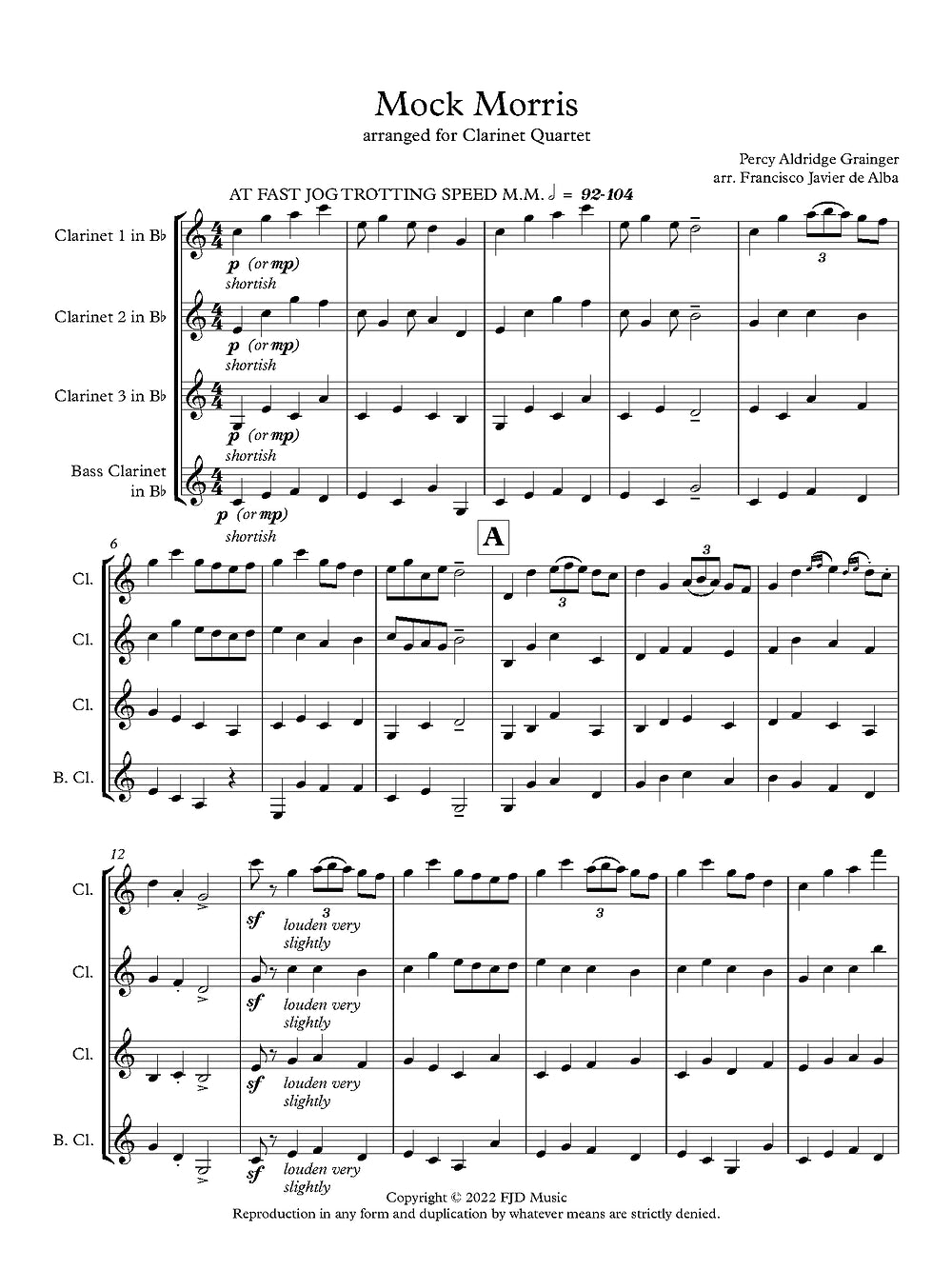 Grainger (arr. de Alba) - Mock Morris for Clarinet Quartet