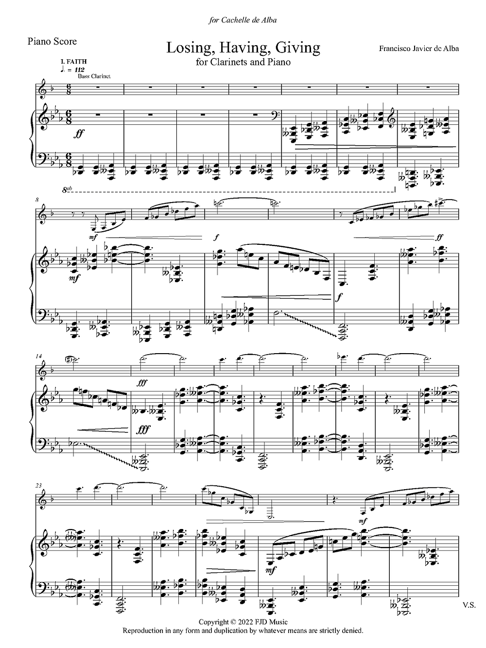 De Alba - Losing, Having, Giving for Bass, B-flat, and E-flat Clarinet (1 Player) and Piano