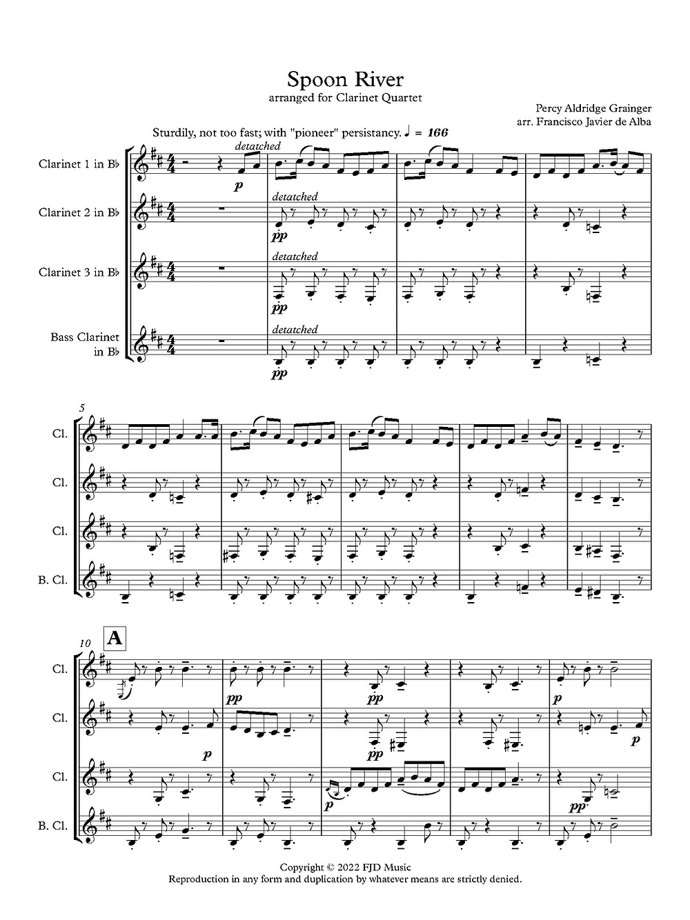 Grainger (arr. de Alba) - Spoon River for Clarinet Quartet