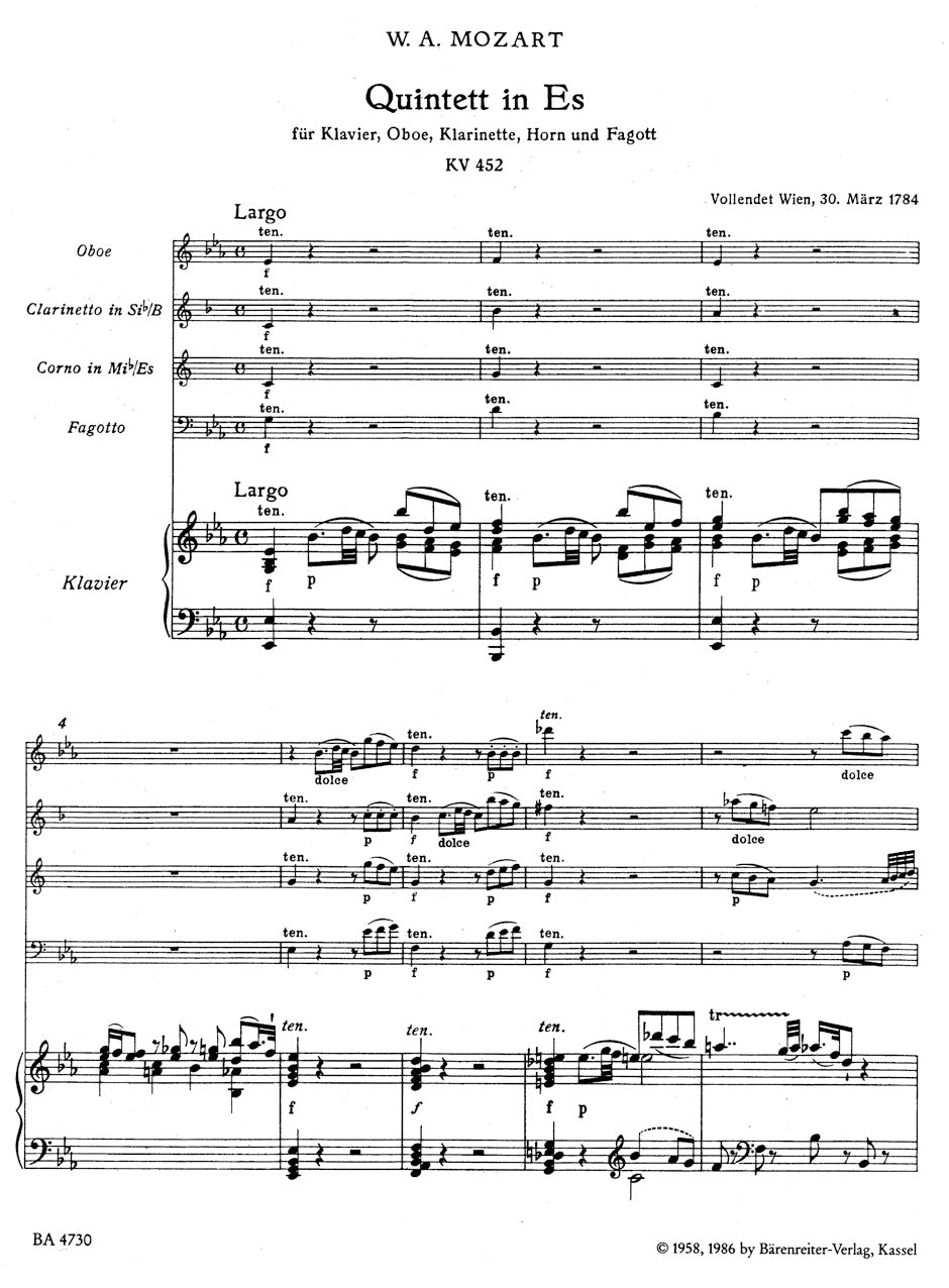 Mozart - Quintet for Piano, Oboe, Clarinet, Horn and Bassoon in E-flat major, K. 452
