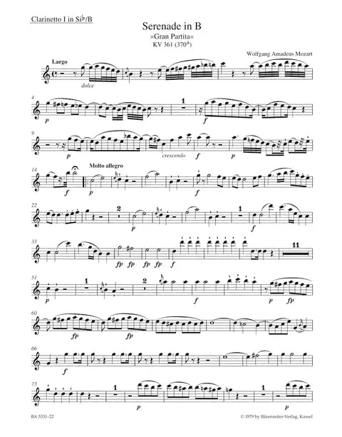 Mozart - Serenade No. 10 in B-flat major, 'Gran Partita' K. 361 (Parts)