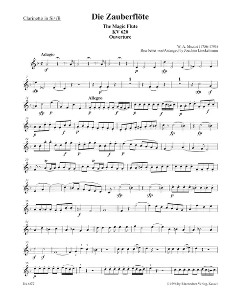 Mozart - Overture to The Magic Flute for Wind Quintet (Parts)