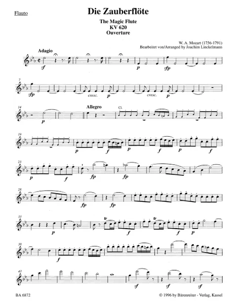 Mozart - Overture to The Magic Flute for Wind Quintet (Parts)