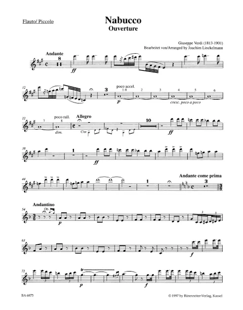 Verdi - Overture to Nabucco for Wind Quintet (Parts)