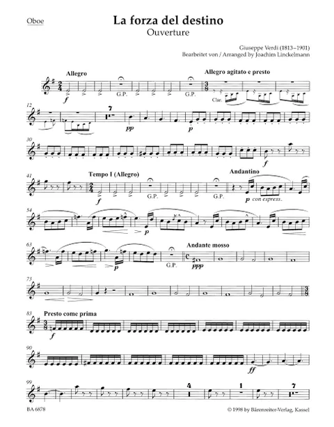 Verdi - Overture to La Forza del Destino for Wind Quintet (Parts)