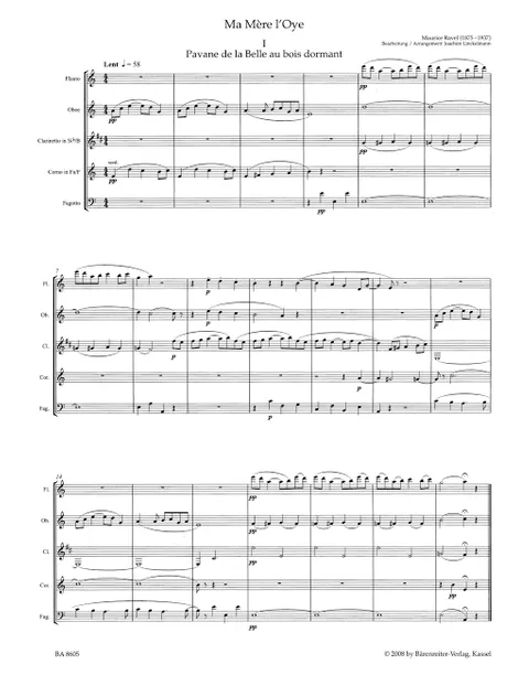Ravel - Mother Goose Suite for Wind Quintet (Score and Parts)