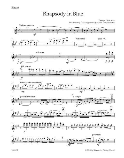Gershwin - Rhapsody in Blue For Wind Quintet (Score and Parts)