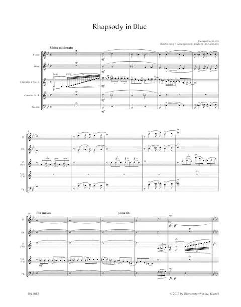 Gershwin - Rhapsody in Blue For Wind Quintet (Score and Parts)