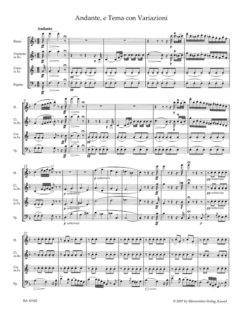 Rossini - Andante e Tema con Variazioni for Flute, Clarinet, Horn, and Bassoon (Score and Parts)