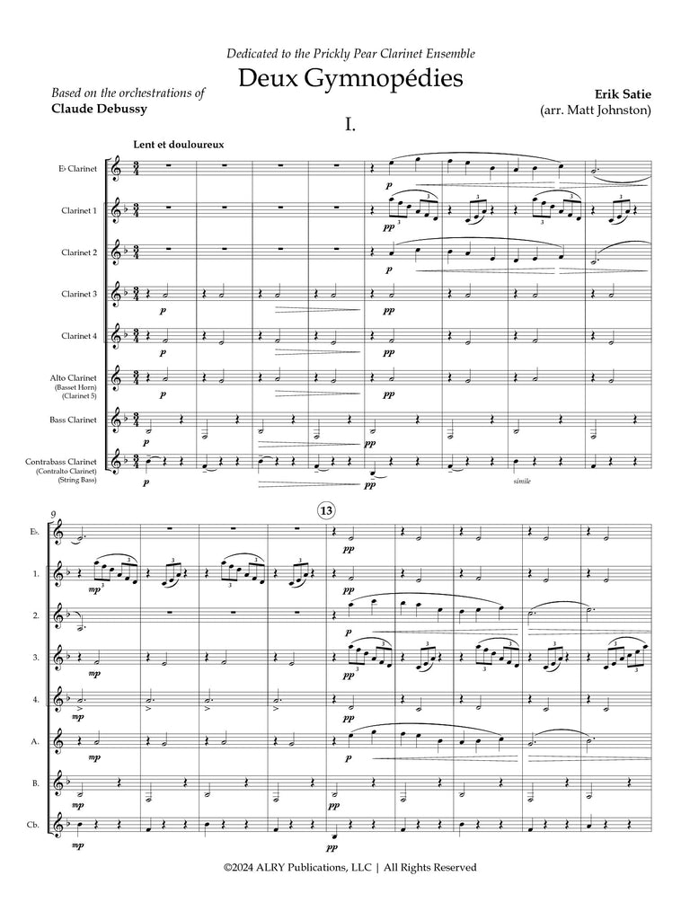 Satie (arr. Johnston)  - Deux Gymnopédies for Clarinet Choir