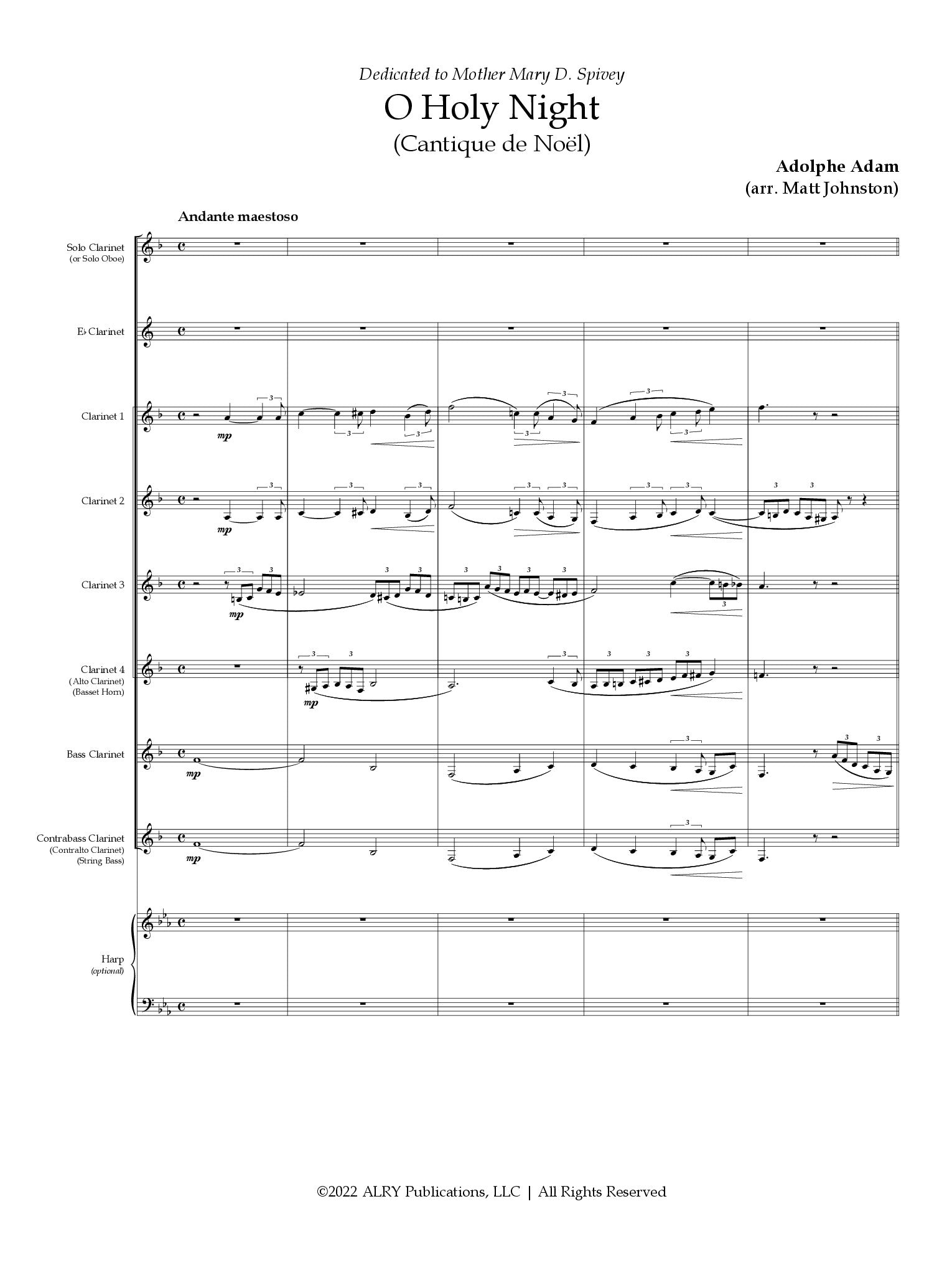Adam (arr. Johnston) - O Holy Night for Clarinet Choir