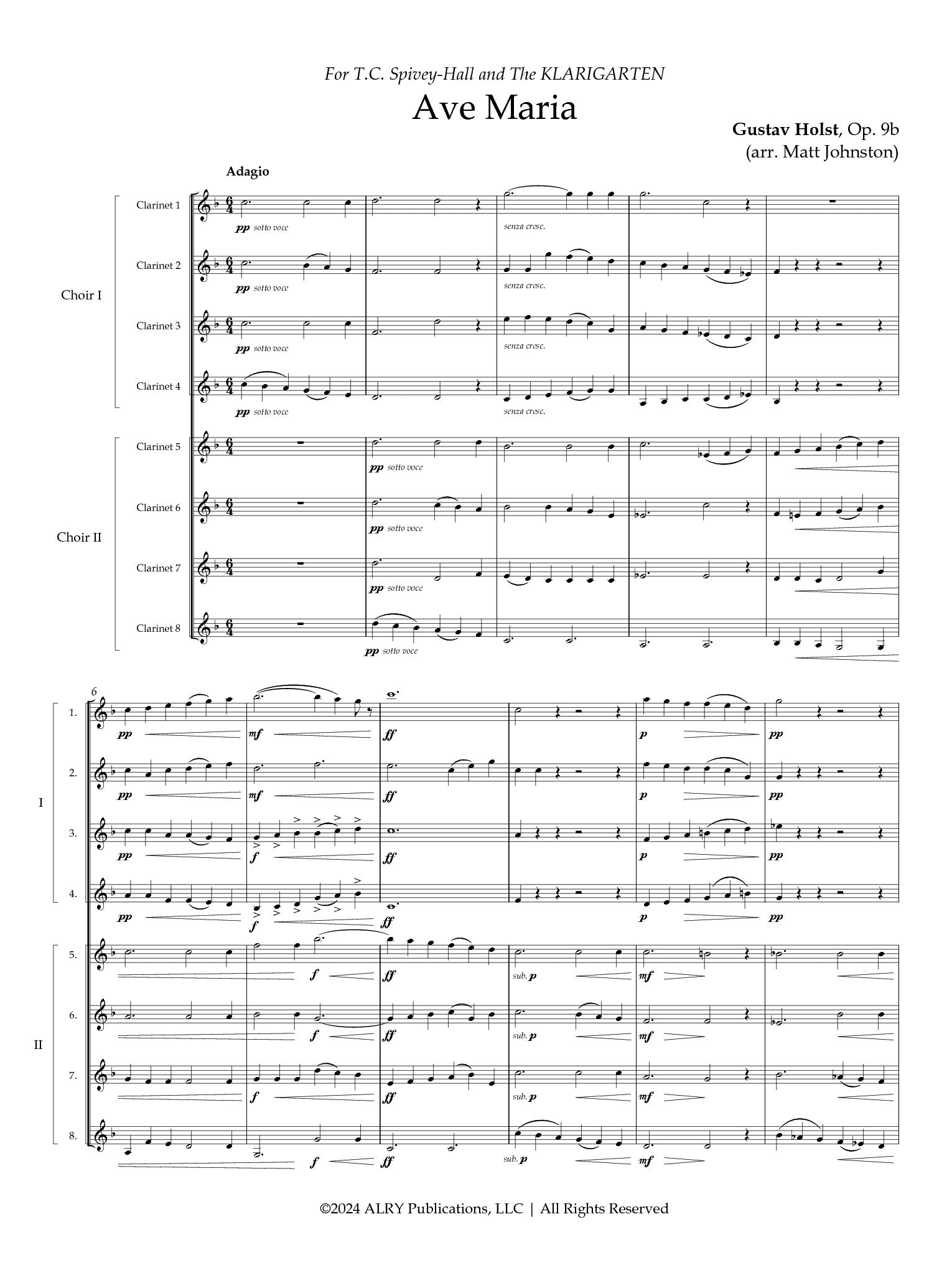 Holst (arr. Johnston) - Ave Maria, Op. 9b for Eight B-flat Clarinets