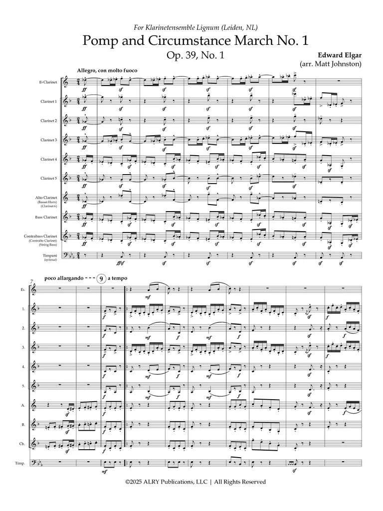 Elgar (arr. Johnston) - Pomp and Circumstance March No. 1 for Clarinet Choir