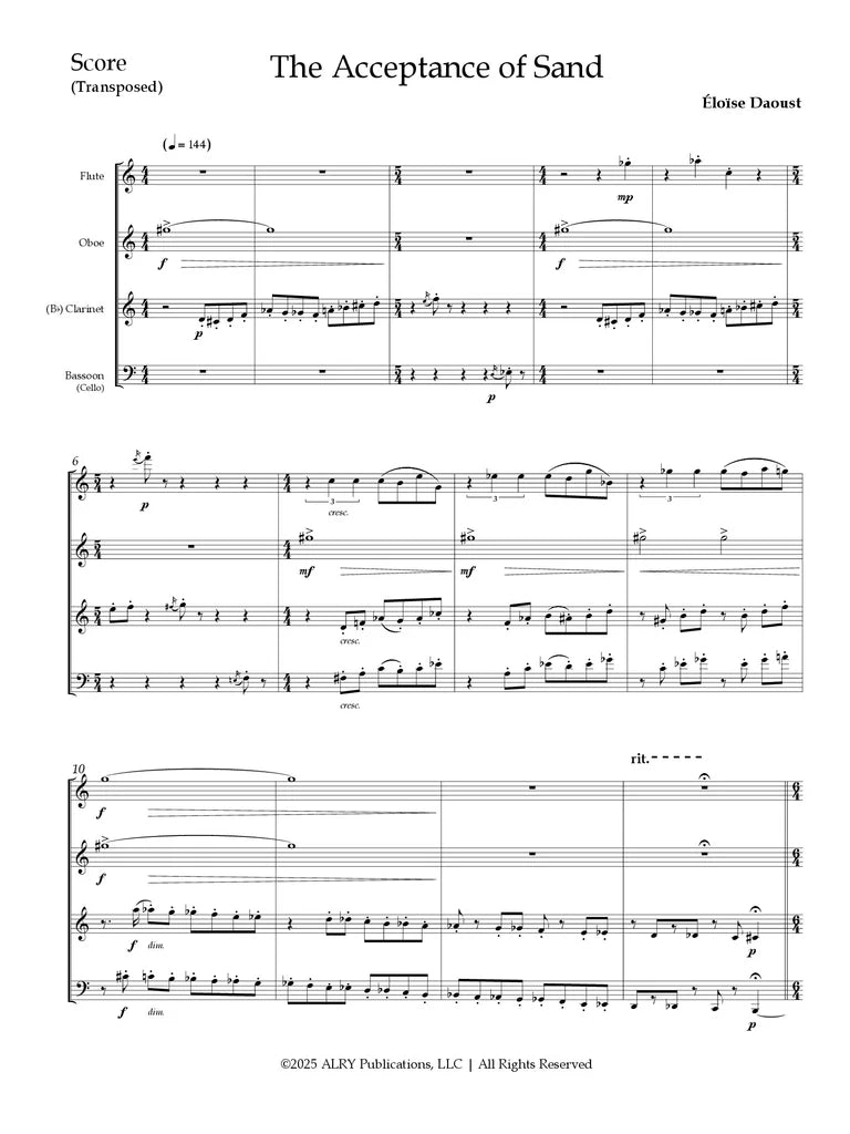 Daoust - The Acceptance of Sand for Flute, Oboe, Clarinet, and Bassoon (or Cello)