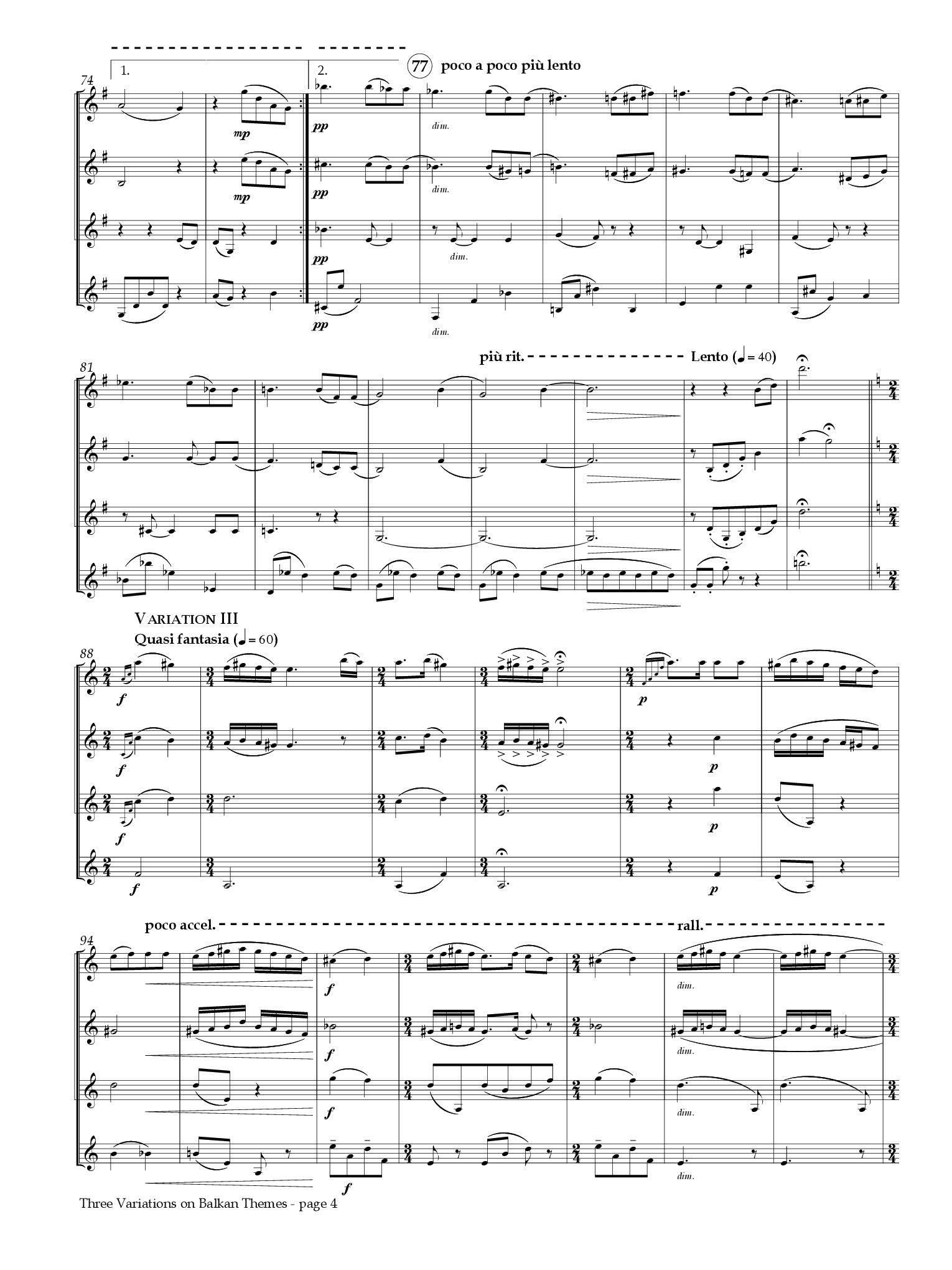 Beach (arr. Curtis) - Three Variations on Balkan Themes for Clarinet Quartet