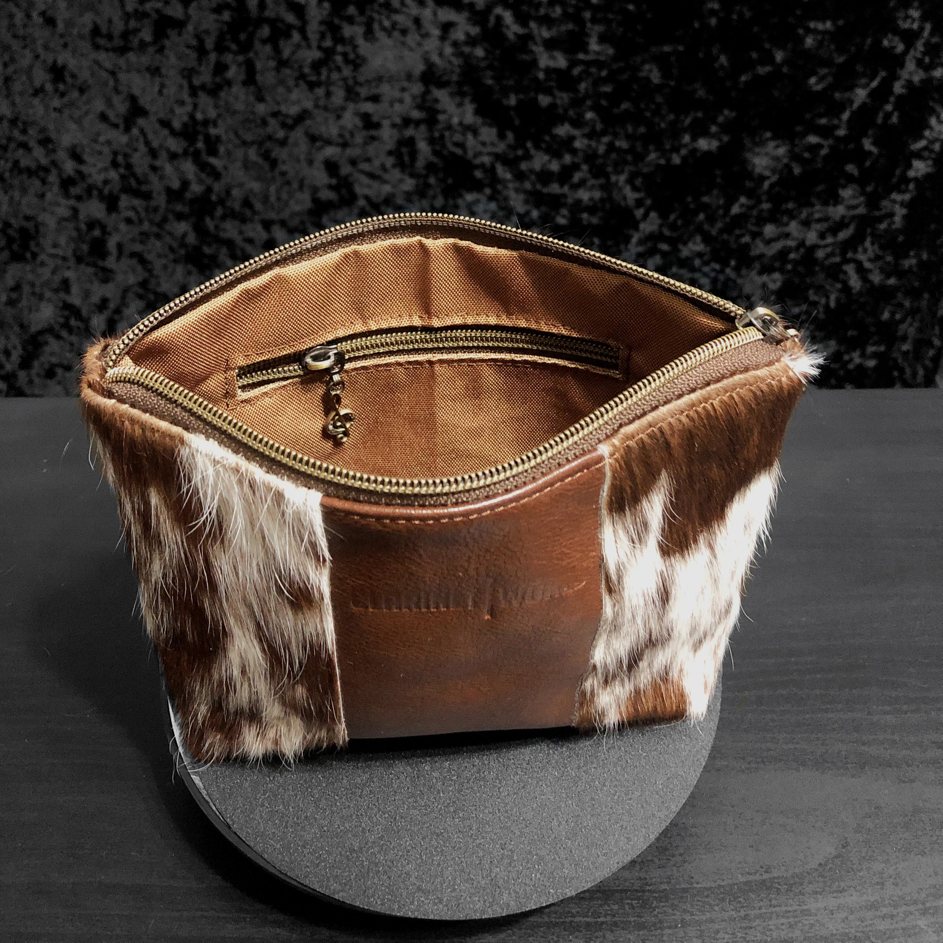 Handcrafted by J.Anne - Large Accessory Zipper Pouches - Brown & White Patches
