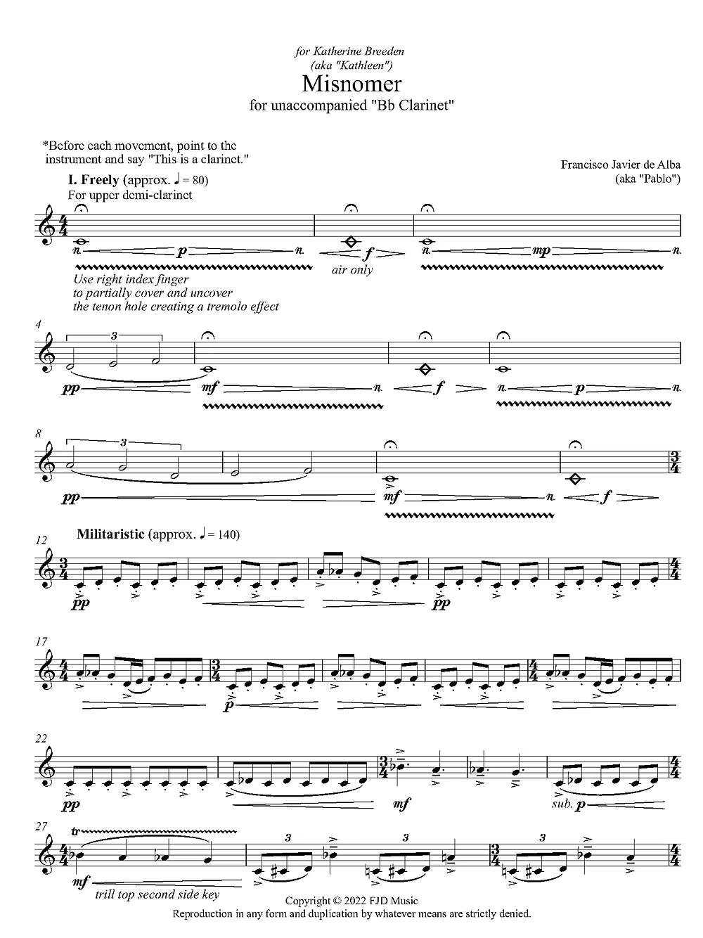 De Alba - Misnomer for Unaccompanied "B-flat Clarinet"