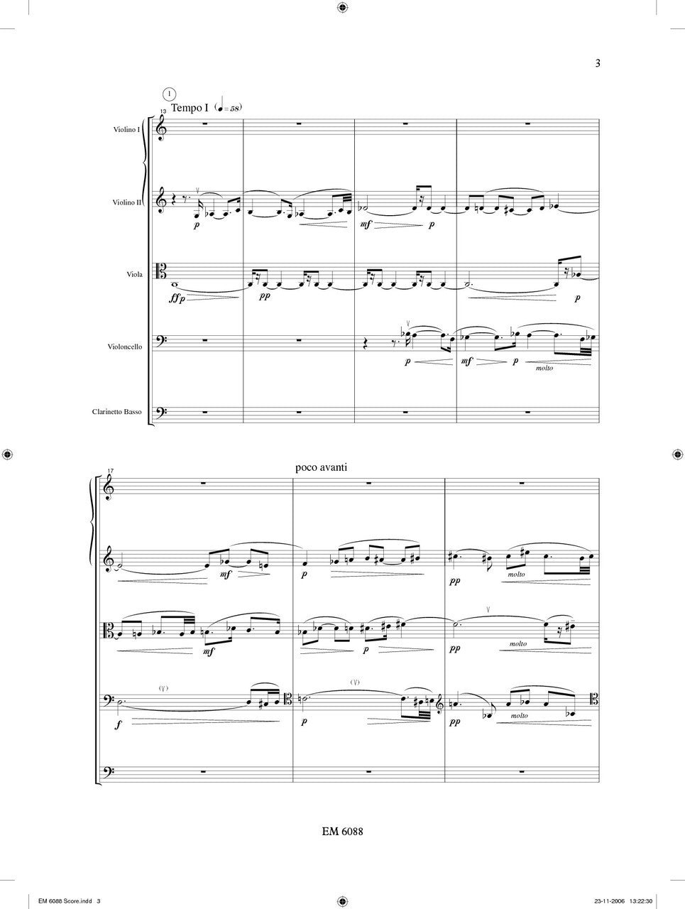 Celis - Da uno a cinque, Op.27 for Bass Clarinet and String Quartet