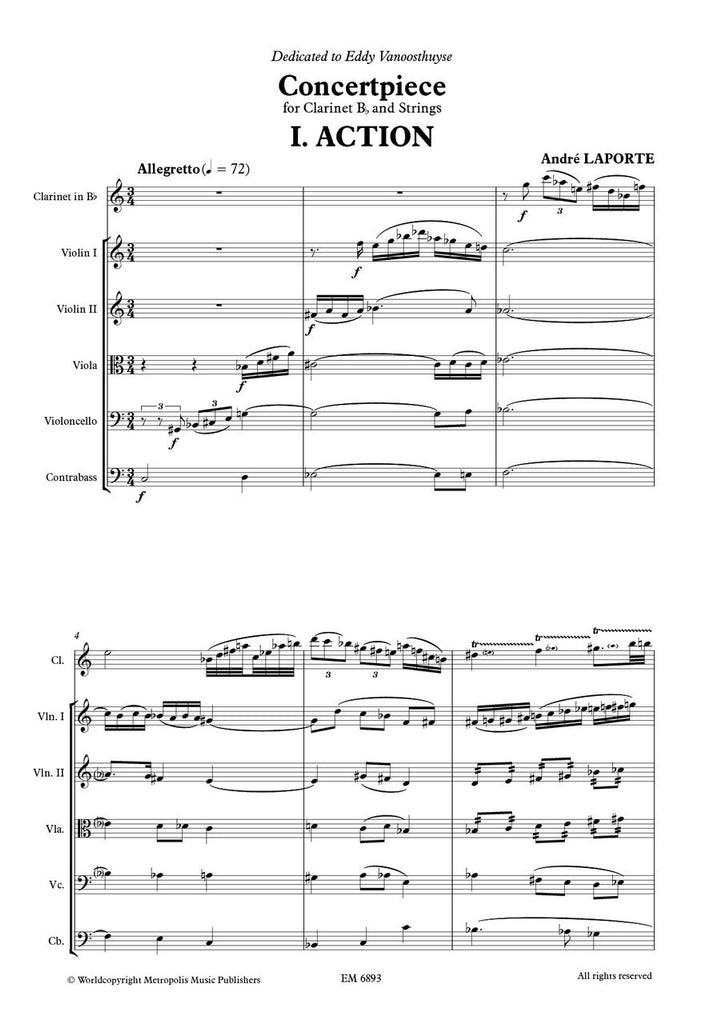 Laporte - Concertpiece for Clarinet and String Orchestra (Score and Parts)