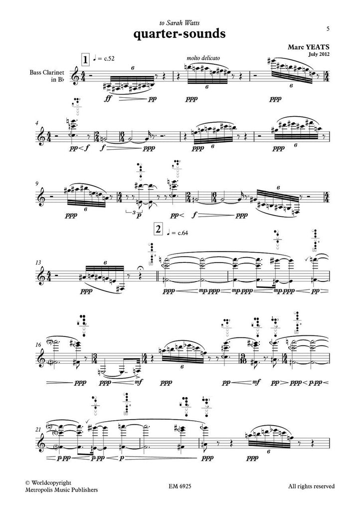 Yeats - Quarter-Sounds for Solo Bass Clarinet