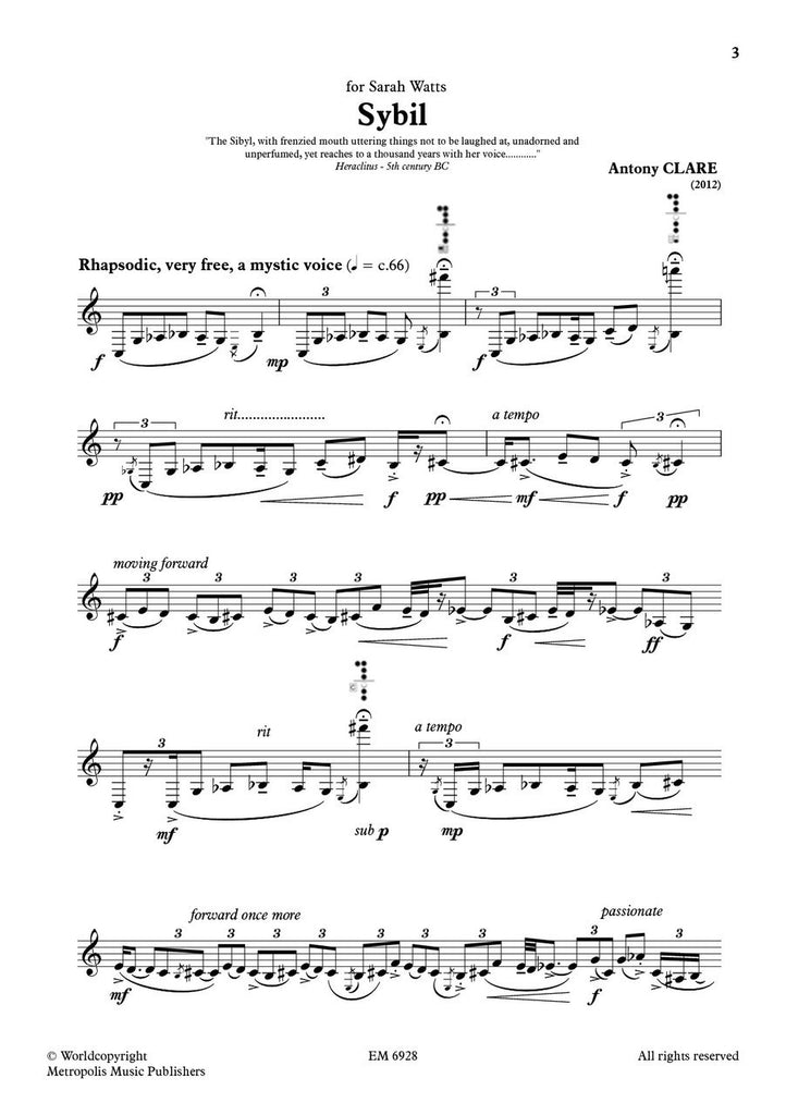 Clare - Sybil for Solo Bass Clarinet