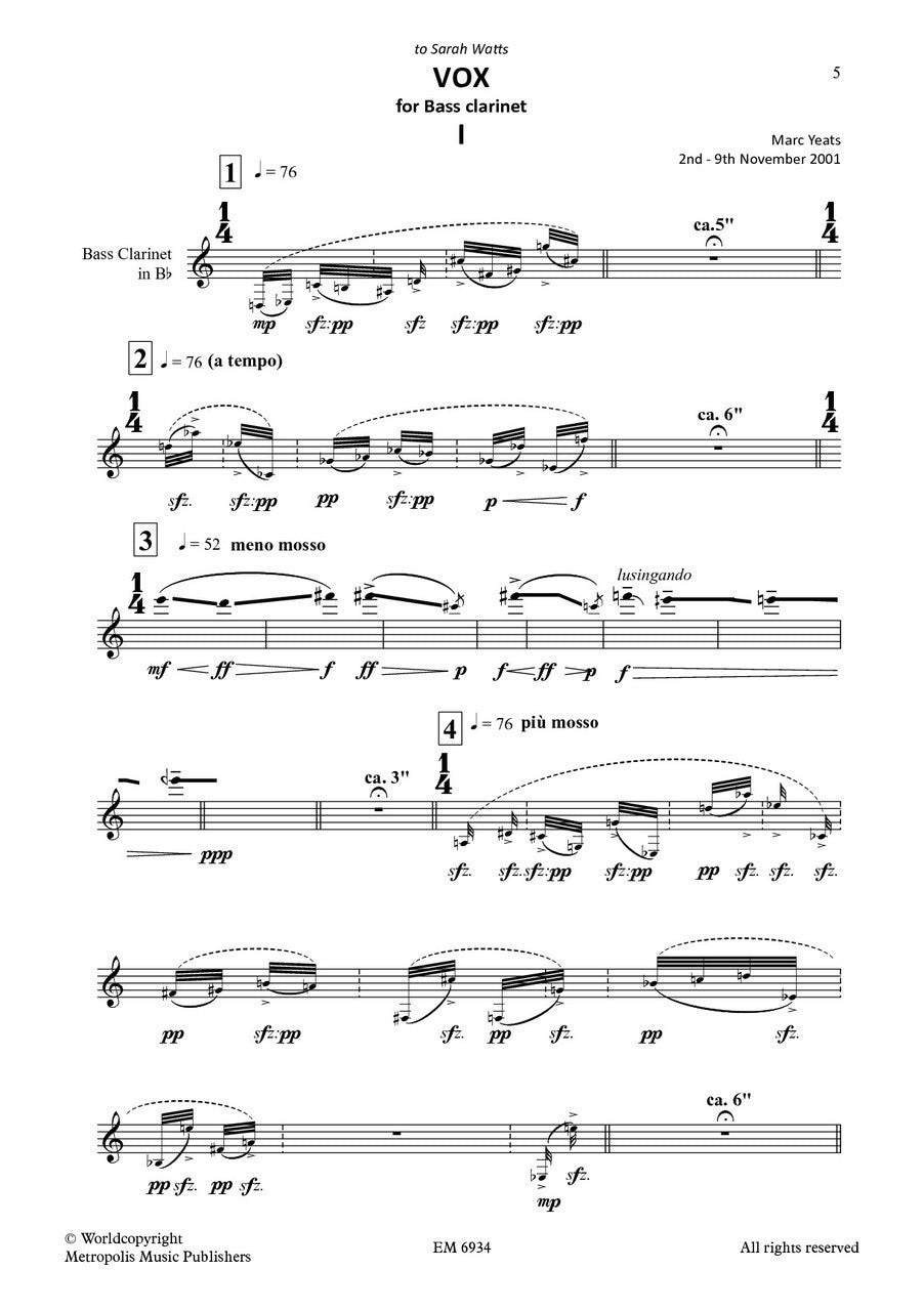Yeats - Vox for Solo Bass Clarinet