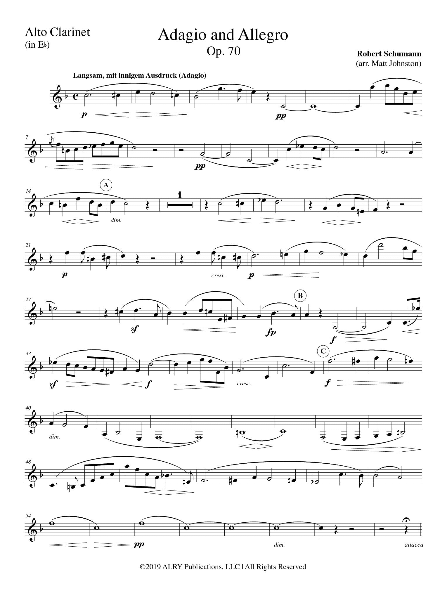 Schumann (arr. Johnston) - Adagio and Allegro, Op. 70 for Alto Clarinet (or Basset Horn) and Piano