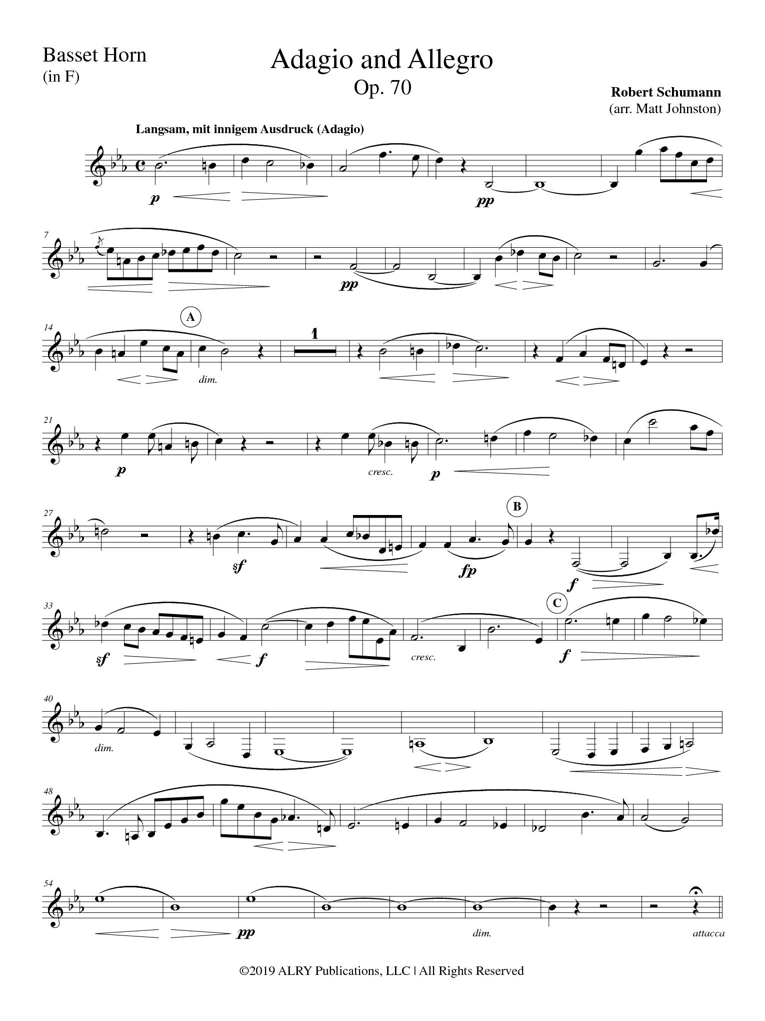 Schumann (arr. Johnston) - Adagio and Allegro, Op. 70 for Alto Clarinet (or Basset Horn) and Piano