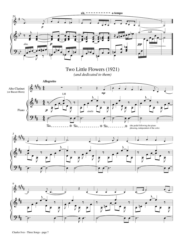 Ives - Three Songs for Alto Clarinet and Piano