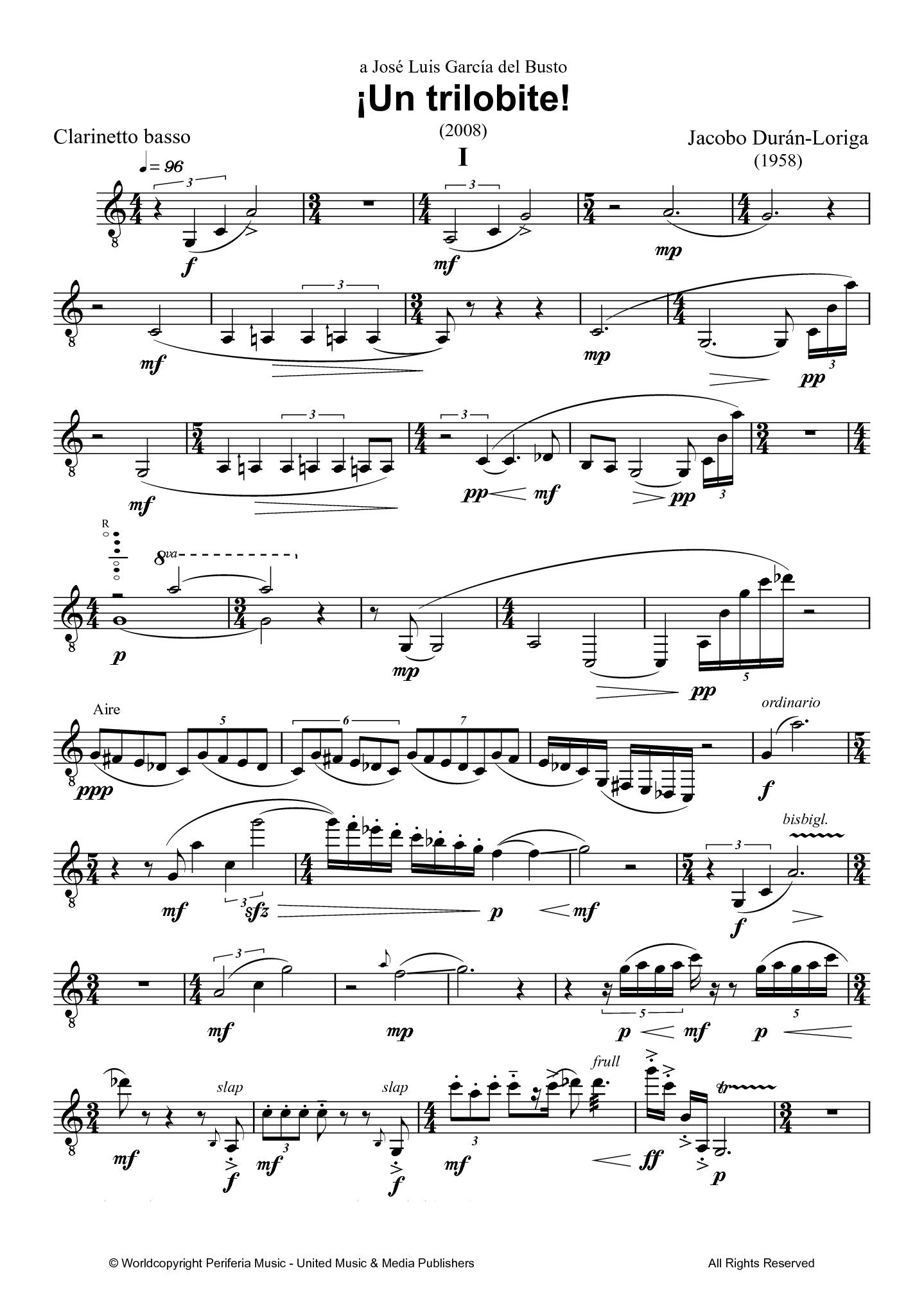 Durán-Loriga - ¡Un trilobite! for Bass Clarinet Solo