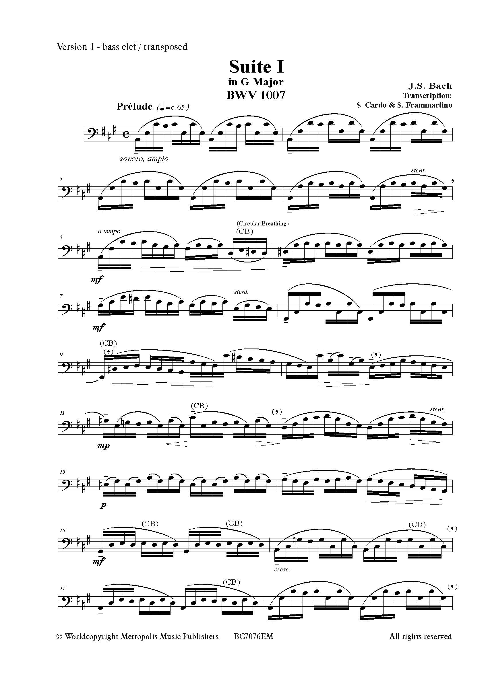 Bach - Suite No. 1 in G Major, BWV 1007 for Bass Clarinet Solo