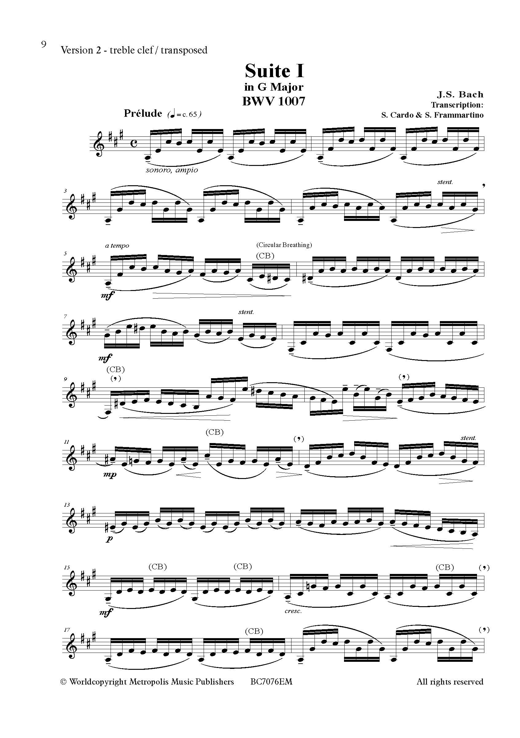 Bach - Suite No. 1 in G Major, BWV 1007 for Bass Clarinet Solo