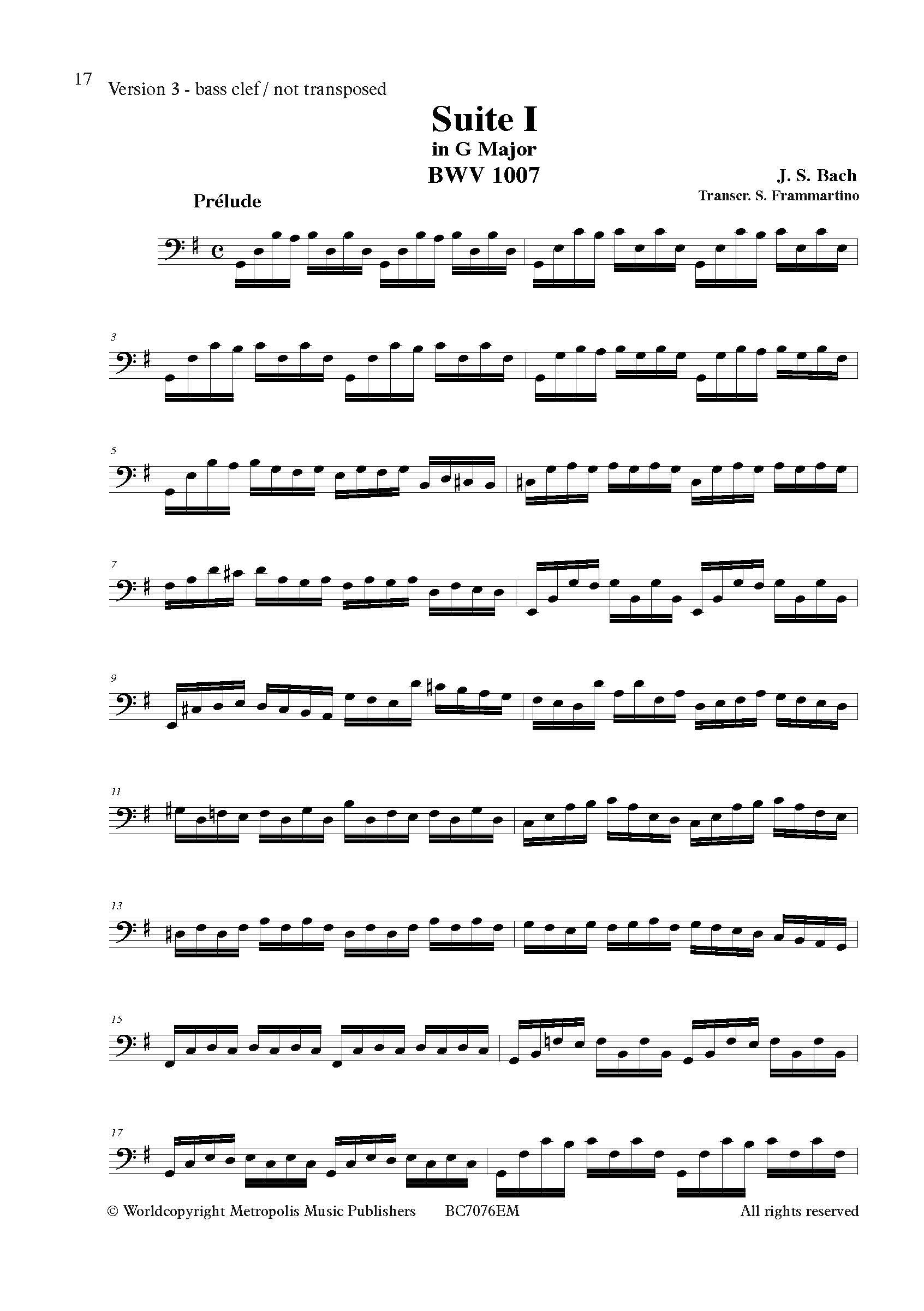 Bach - Suite No. 1 in G Major, BWV 1007 for Bass Clarinet Solo