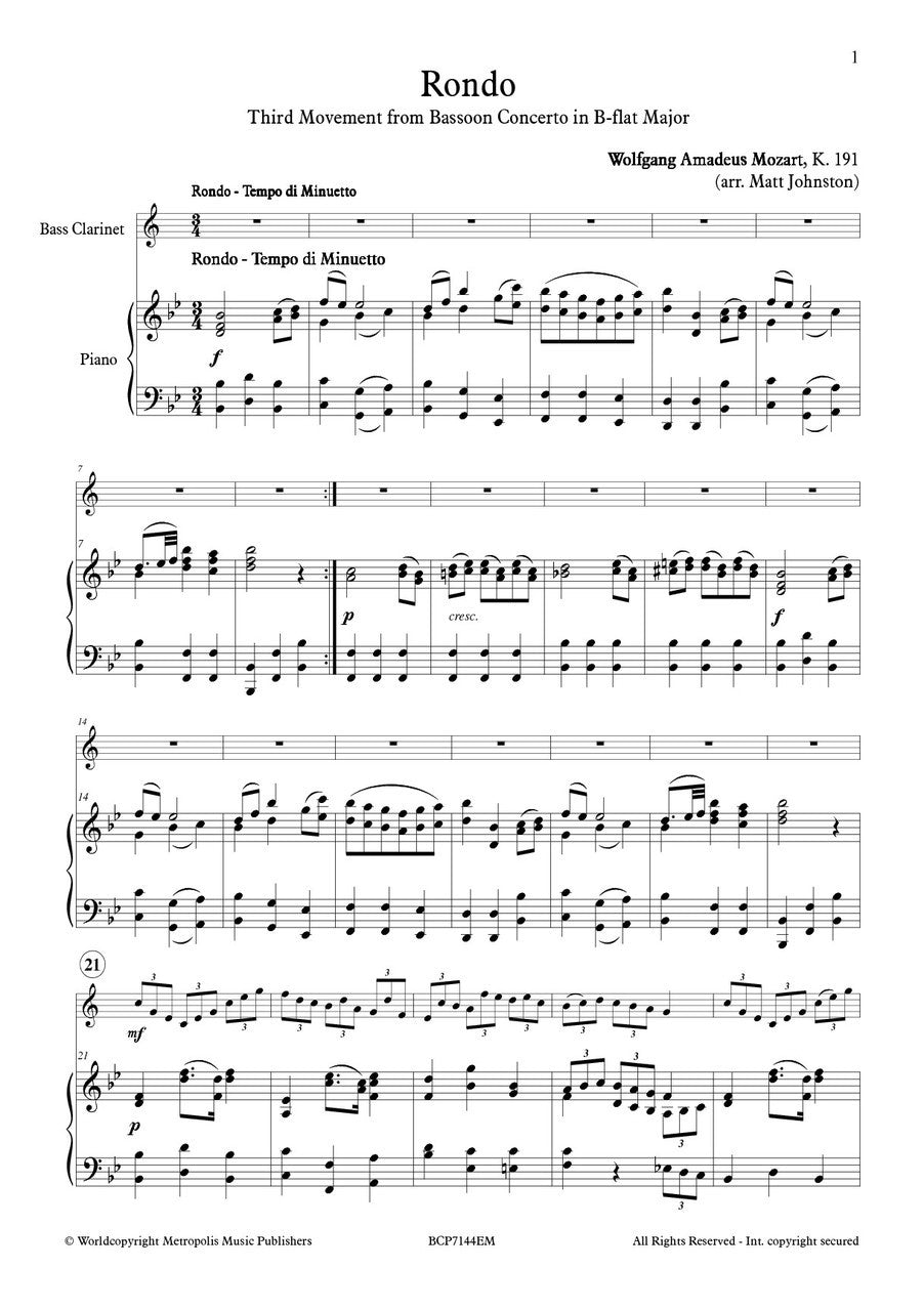 Mozart - Rondo - Third Movement from Bassoon Concerto for Bass Clarinet and Piano