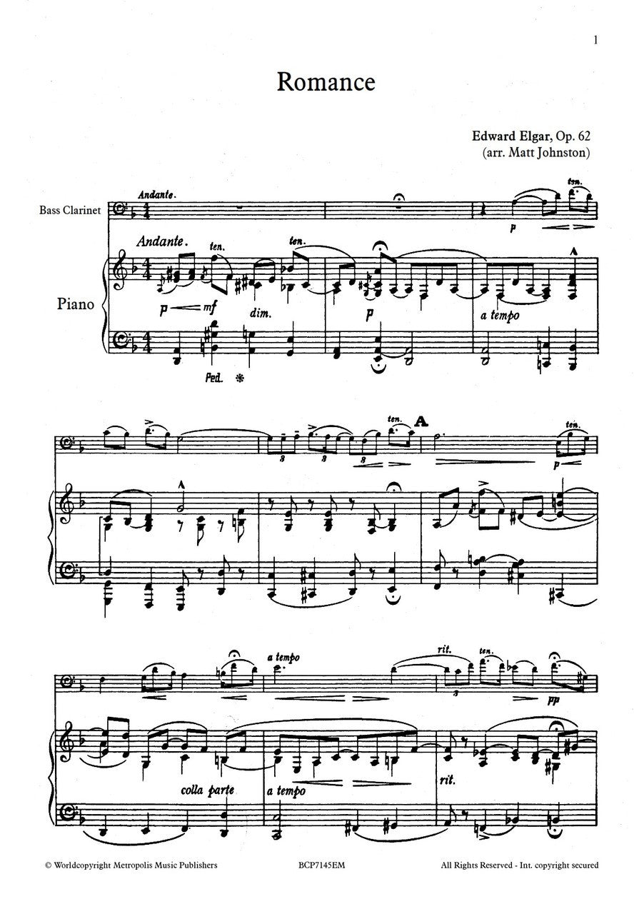 Elgar - Romance, Op. 62 for Bass Clarinet and Piano