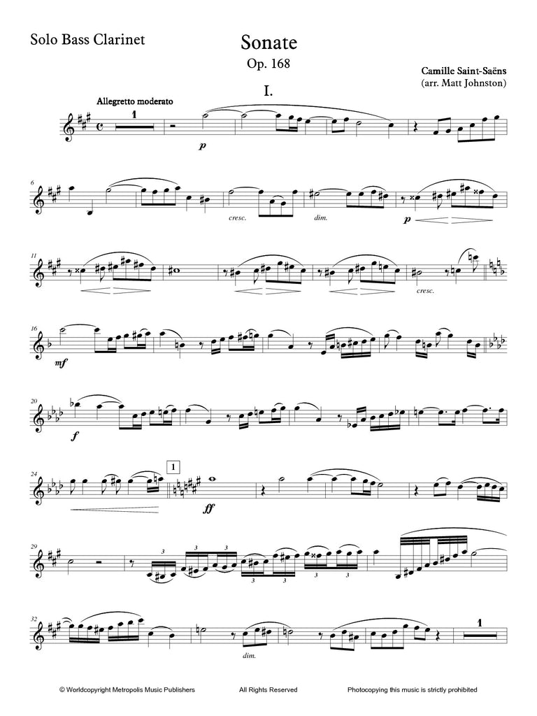 Saint-Saens - Sonate, Op. 168 for Bass Clarinet and Piano