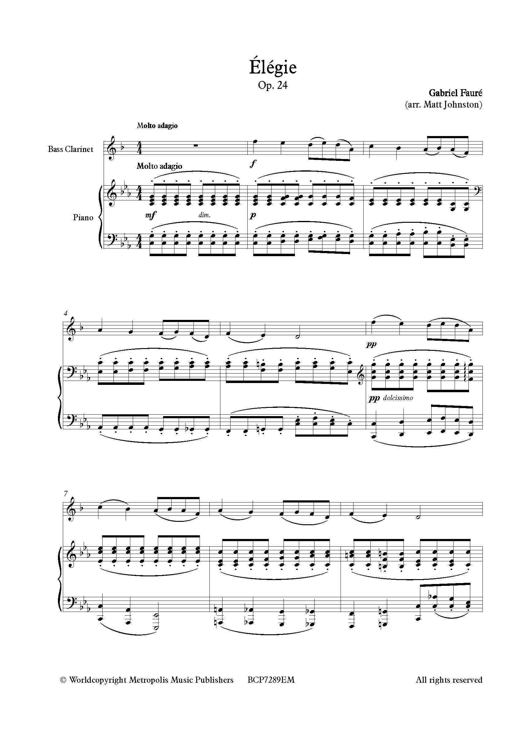 Faure - Elegie, Op. 24 for Bass Clarinet and Piano