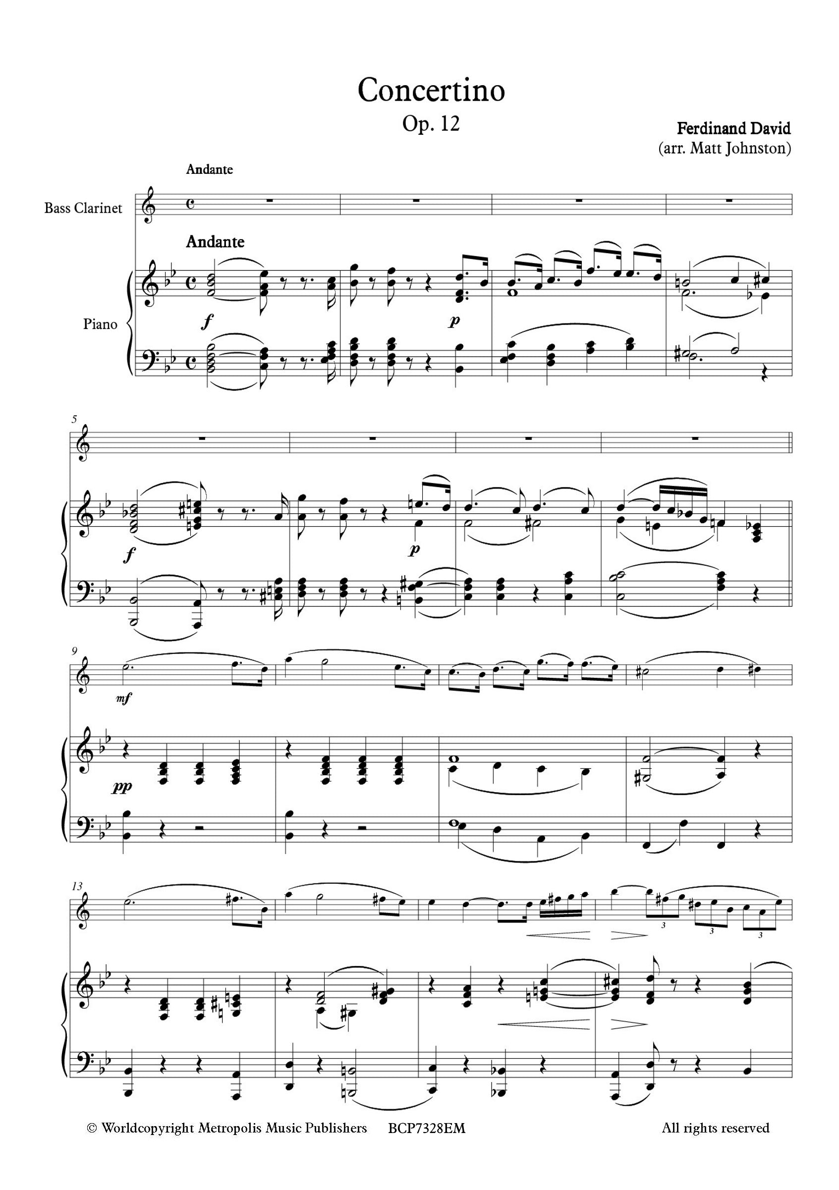 David - Concertino, Op. 12 for Bass Clarinet and Piano
