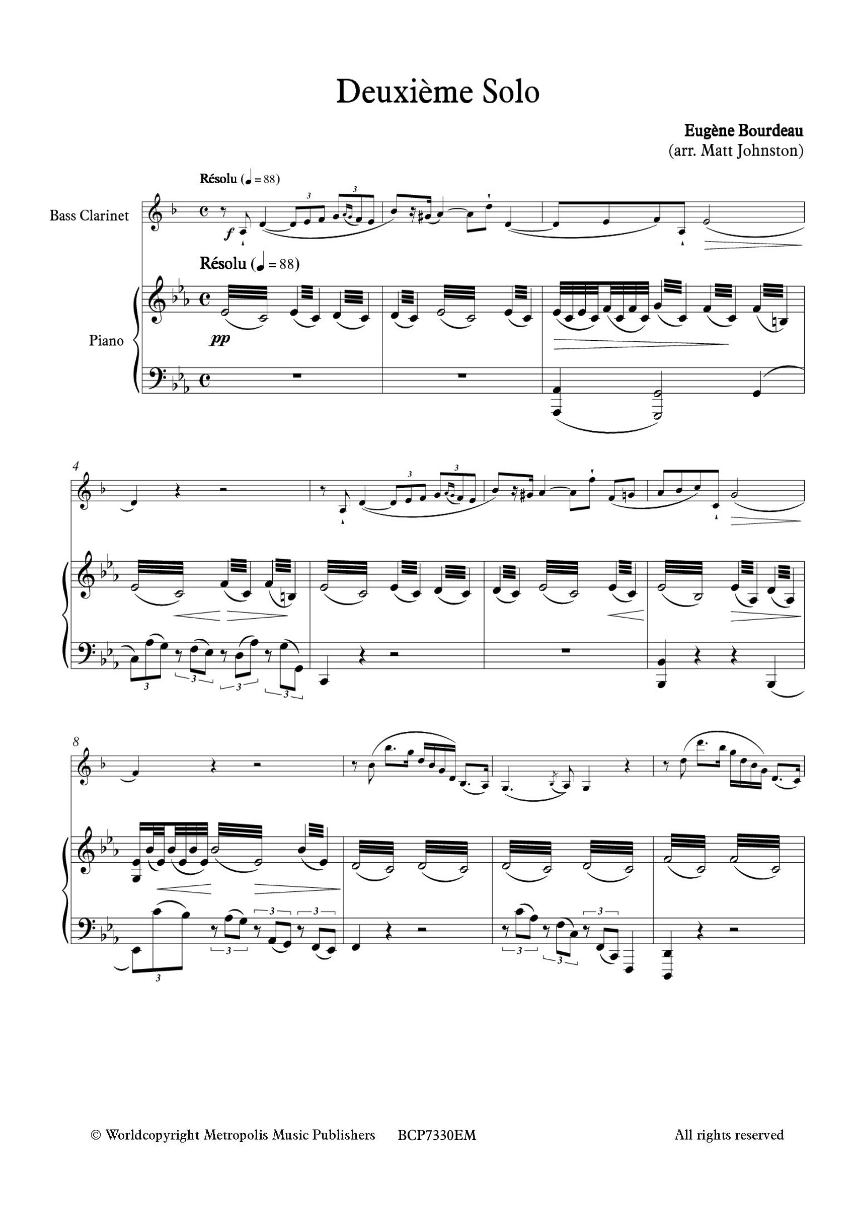 Bourdeau - Deuxieme Solo for Bass Clarinet and Piano