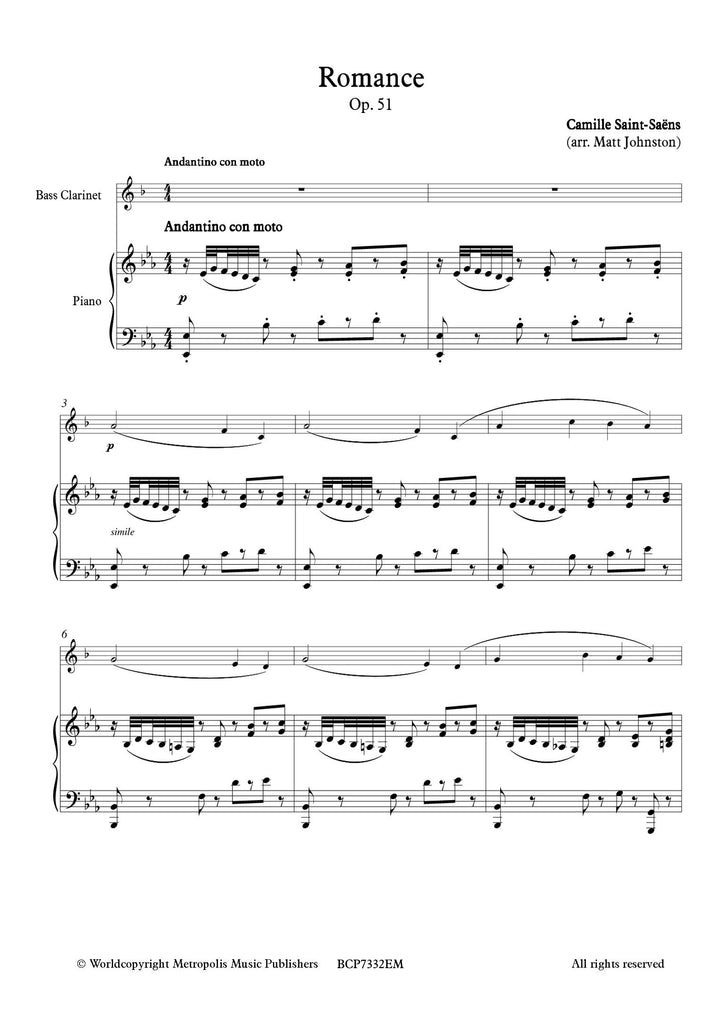 Saint-Saens - Romance, Op. 51 for Bass Clarinet and Piano