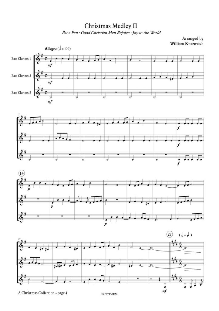 Knezovich (arr. Johnston) - A Christmas Collection for Bass Clarinet Trio