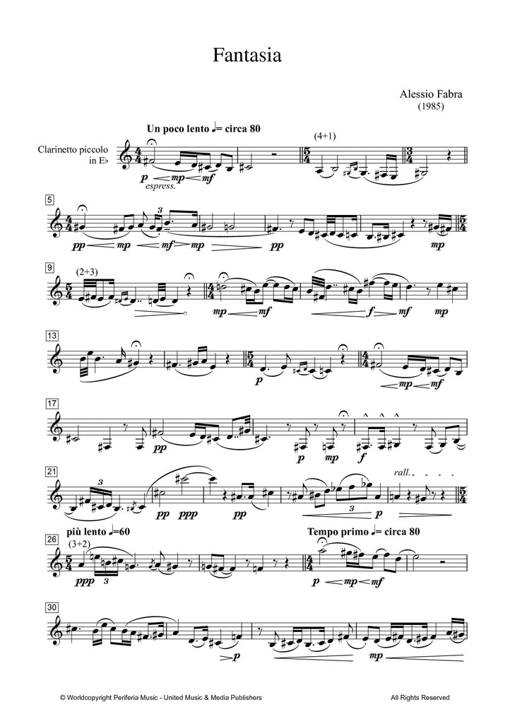 Fabra - Fantasia for E-flat Clarinet Solo