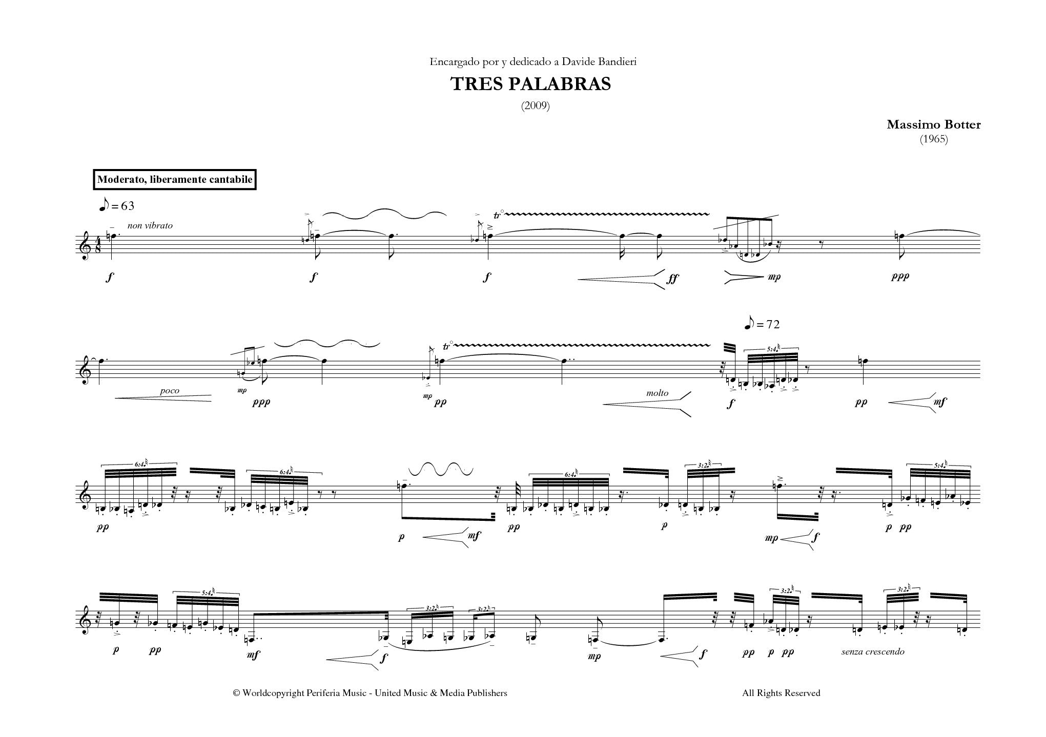 Botter - Tres Palabras for E-flat Clarinet Solo