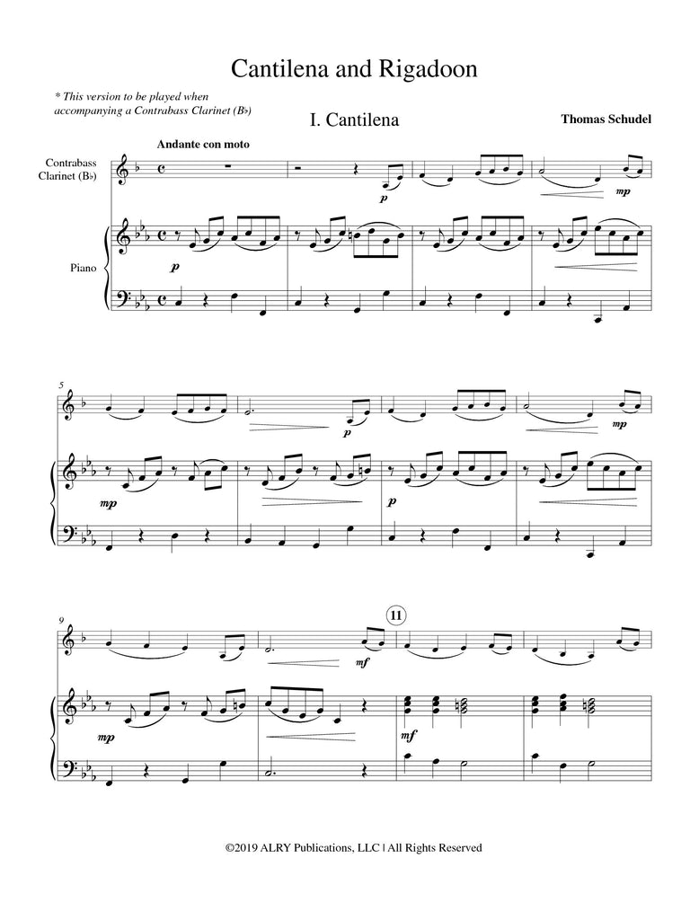 Schudel - Cantilena and Rigadoon for Contra Clarinet and Piano