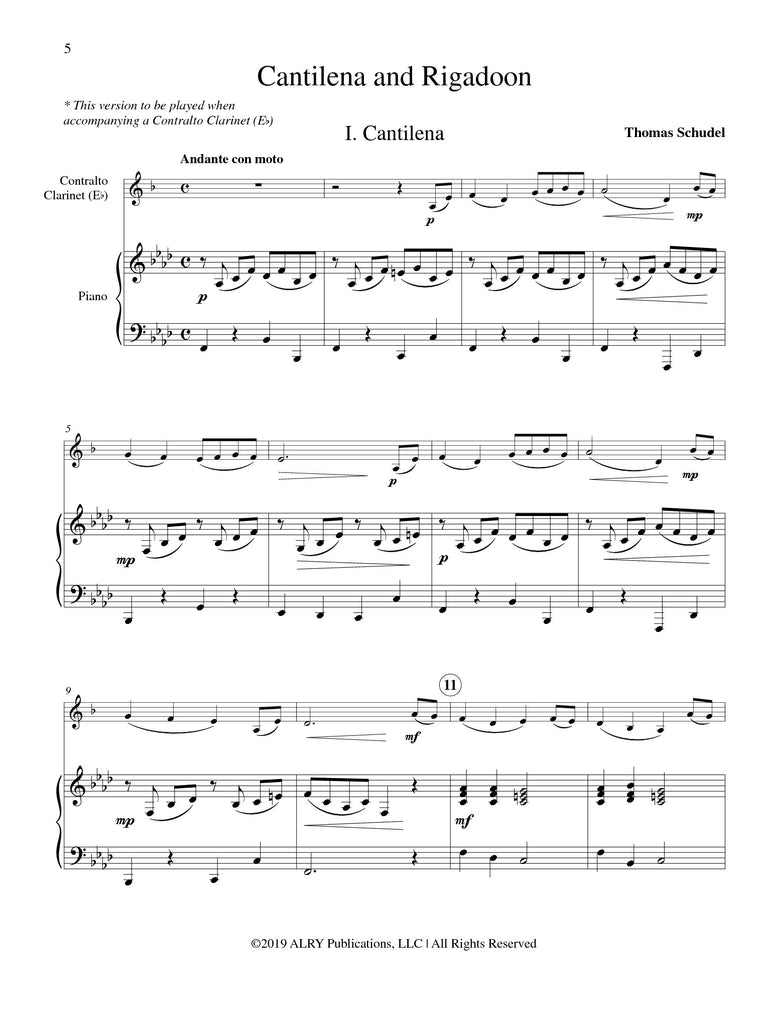 Schudel - Cantilena and Rigadoon for Contra Clarinet and Piano