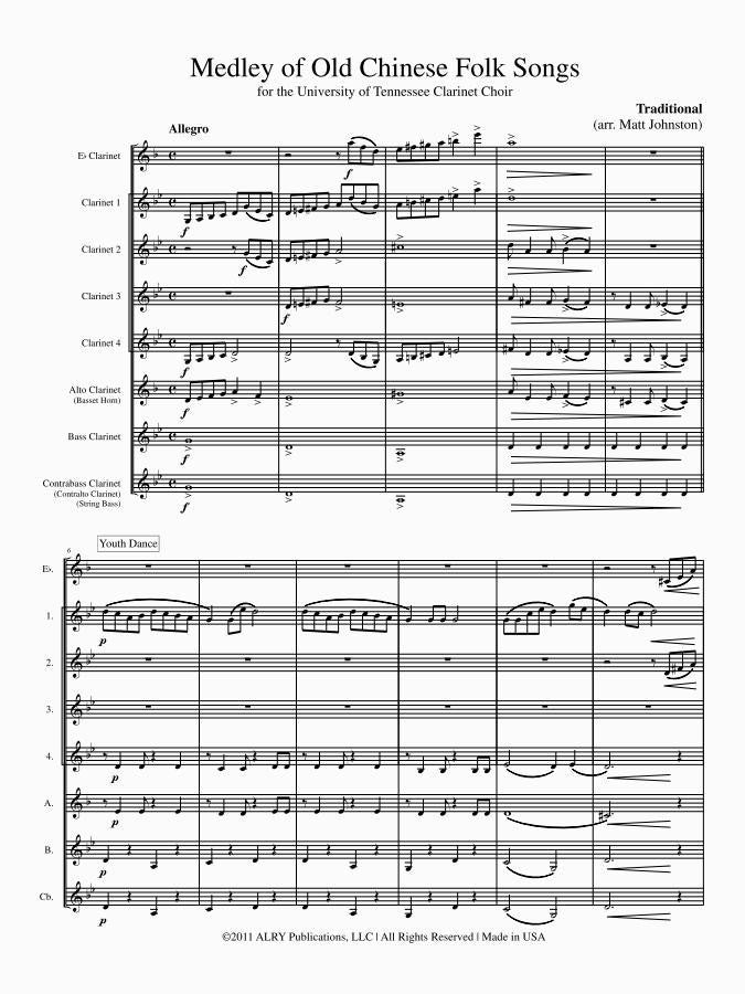Traditional (arr. Johnston) - Medley of Old Chinese Folk Songs for Clarinet Choir